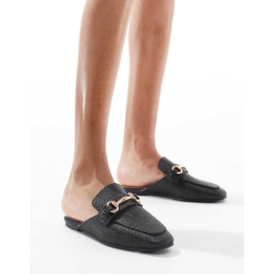 London Rebel Loafer muiltje van raffia met gesp in zwart Zwart