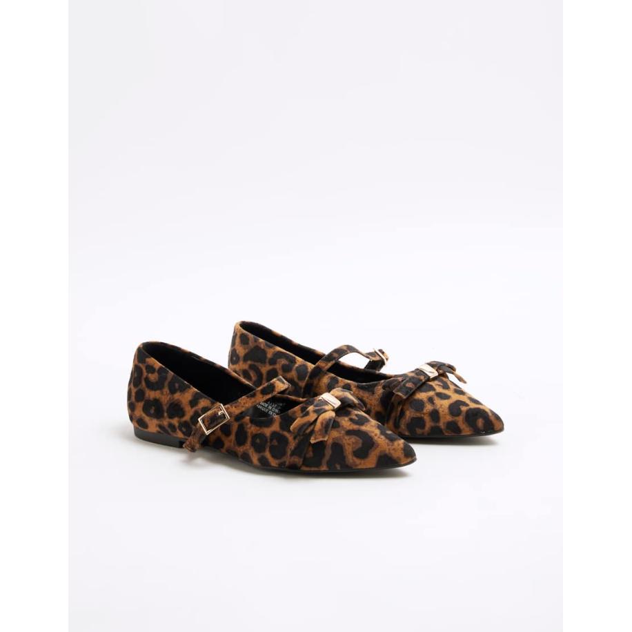 River Island Puntige Mary Jane ballerina's in luipaardprint-Bruin Bruin