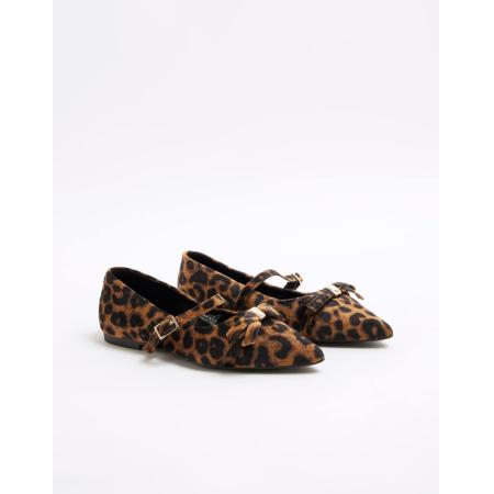 River Island Puntige Mary Jane ballerina's in luipaardprint-Bruin