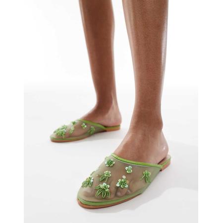 SEQWL XY Sandalen van mesh met versiering in groen