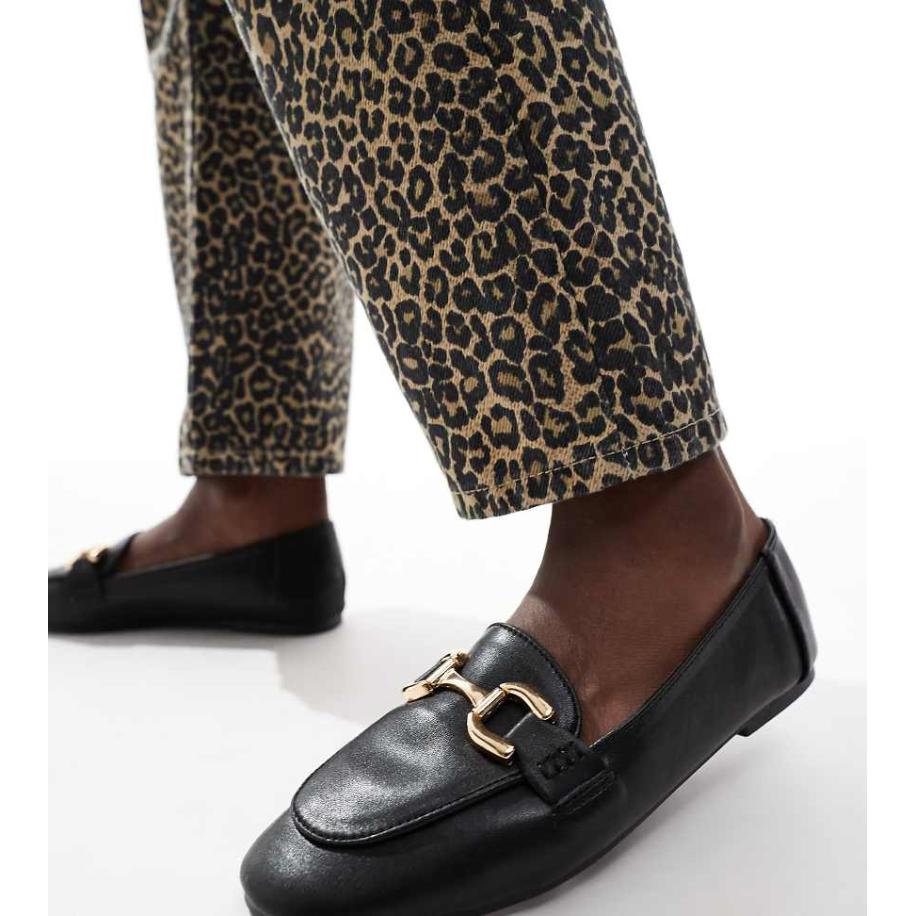 London Rebel Wide Fit Nori Platte schoenen met trens in zwart Zwart