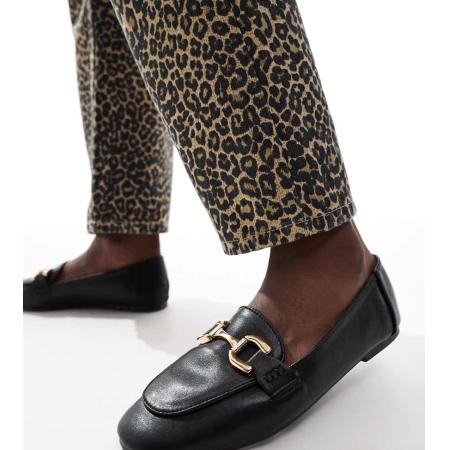 London Rebel Wide Fit Nori Platte schoenen met trens in zwart