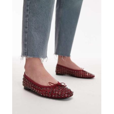 Mango Ballerinaschoenen met studs en strikje aan de voorkant in rood