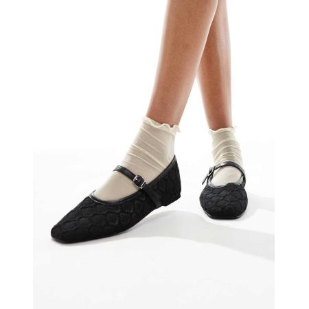 4th & Reckless Gehaakte ballerina's met bandjes in zwart