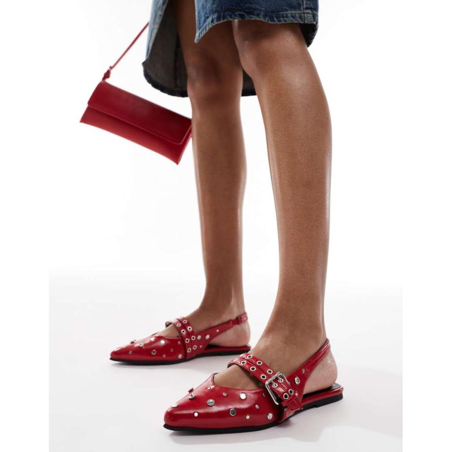 ONLY Spitse platte schoenen met studs in rood Rood