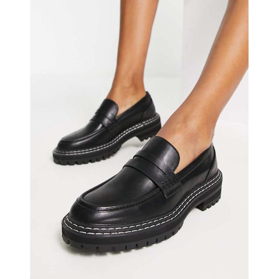 Only Loafers met contrasterende stiksels in zwart Zwart