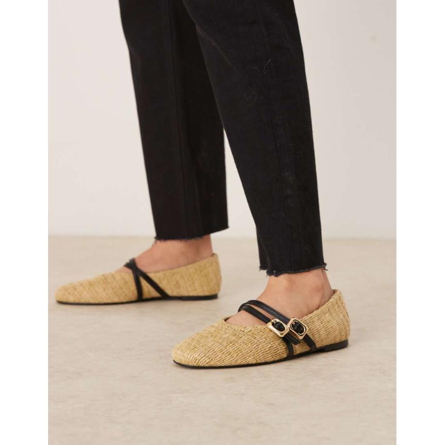 ASOS DESIGN Landon Mary jane ballerina's met dubbele band in naturel geweven-Neutraal Multicolor