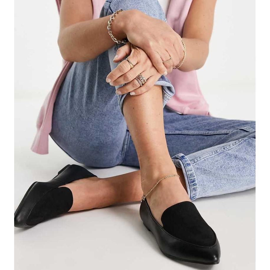 London Rebel Platte loafers met puntige neus en brede pasvorm in zwart Zwart