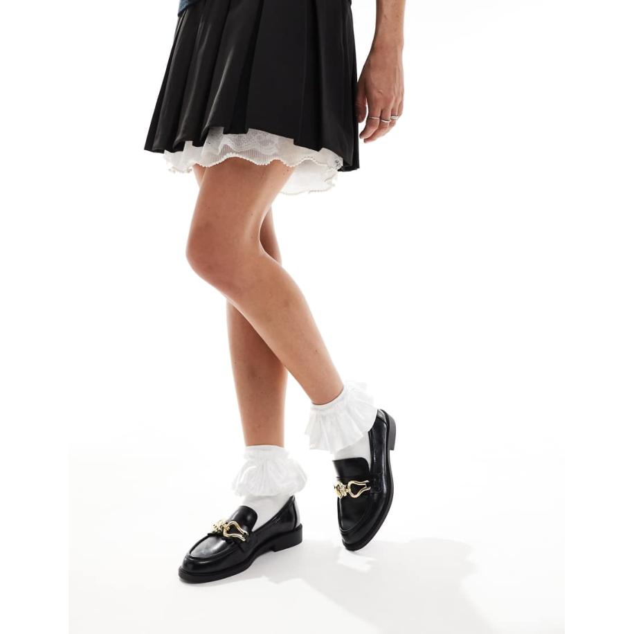 Stradivarius Loafers met ketting in zwart Zwart