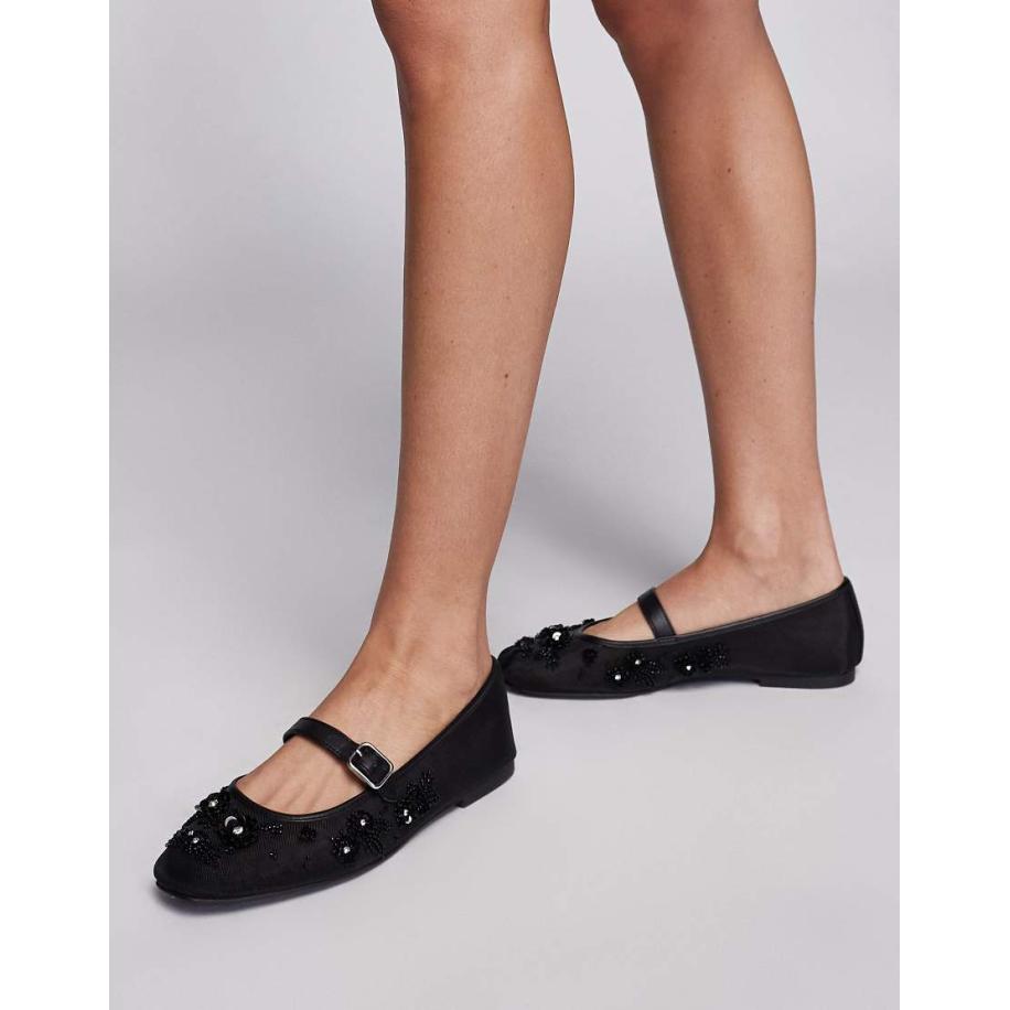 Steve Madden Wildflower Platte ballerina's van mesh met lovertjes in bloemvorm in zwart Zwart