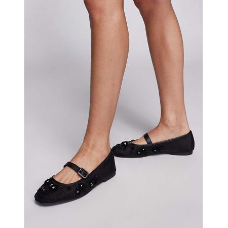 Steve Madden Wildflower Platte ballerina's van mesh met lovertjes in bloemvorm in zwart