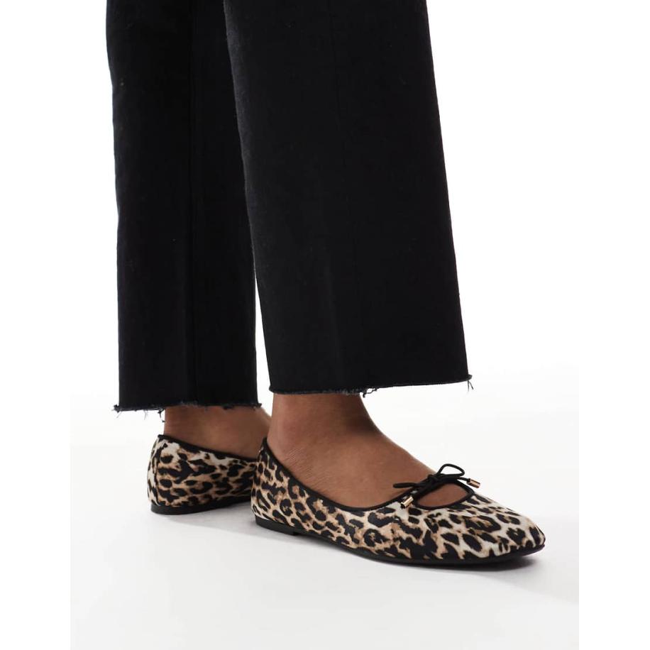 New Look Satijnen slingback ballerina's met uitsnijding in luipaardprint-Neutraal Multicolor