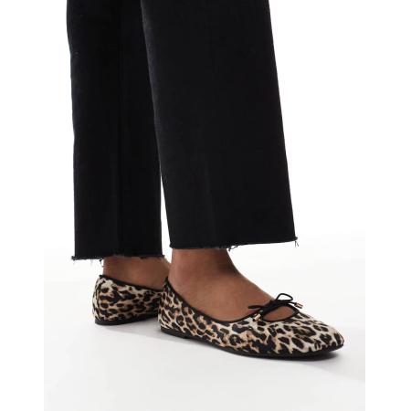 New Look Satijnen slingback ballerina's met uitsnijding in luipaardprint-Neutraal