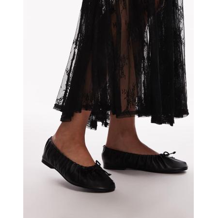 Topshop Claire Gerimpelde ballerina's van leer in zwart
