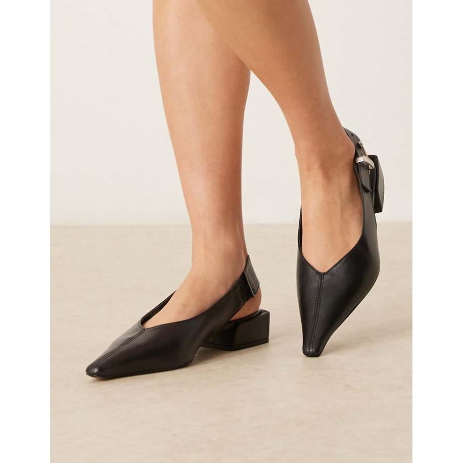 ASOS DESIGN Ledge Premium leren slingback schoenen in zwart Zwart