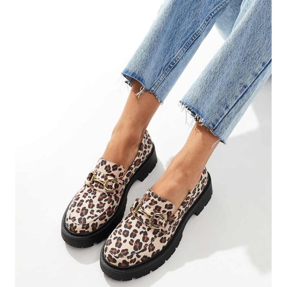 London Rebel Perdy Loafers met brede pasvorm, dikke zool en metalen afwerking in luipaardprint-Veelkleurig Multicolor