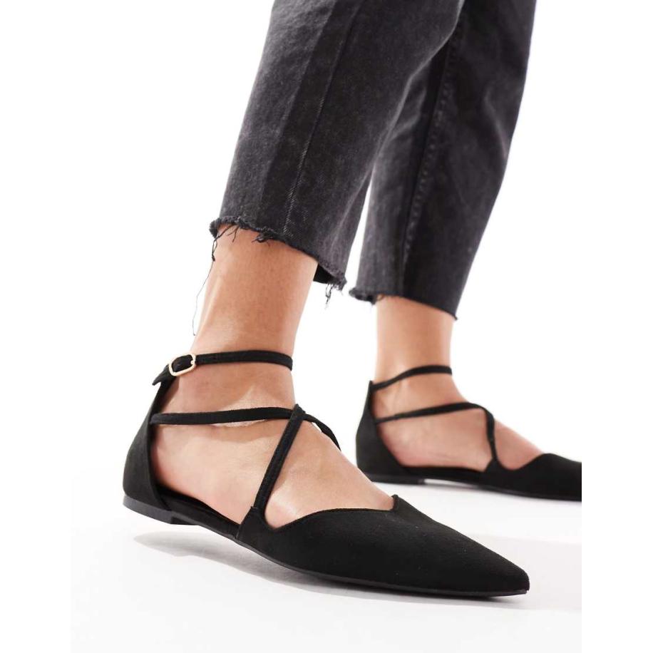ASOS DESIGN Larna Puntige ballerina's in zwart Zwart
