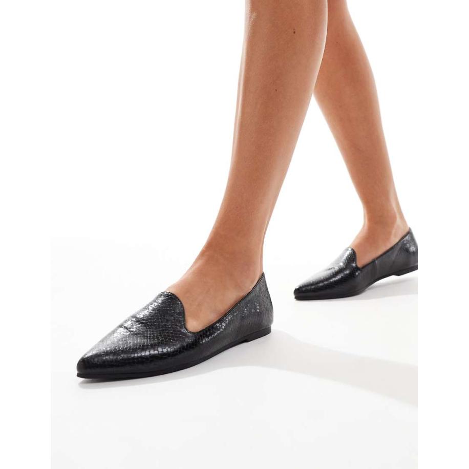 London Rebel Celina Platte schoenen met puntige neus in zwart met slangenmotief Zwart