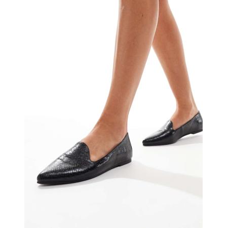 London Rebel Celina Platte schoenen met puntige neus in zwart met slangenmotief