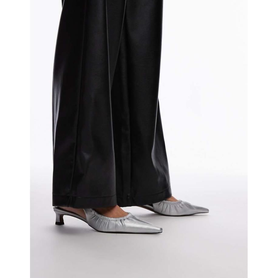 Topshop Ely Slingbackschoenen met halfhoge hak en rimpeleffect in zilver Zilver