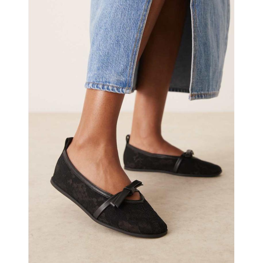 Free People Ballerina's van kanten mesh in zwart Zwart