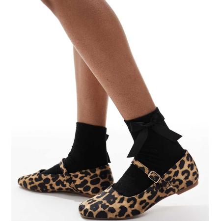 SEQWL Iris Balletschoenen met strik en brede pasvorm in luipaardprint-Veelkleurig