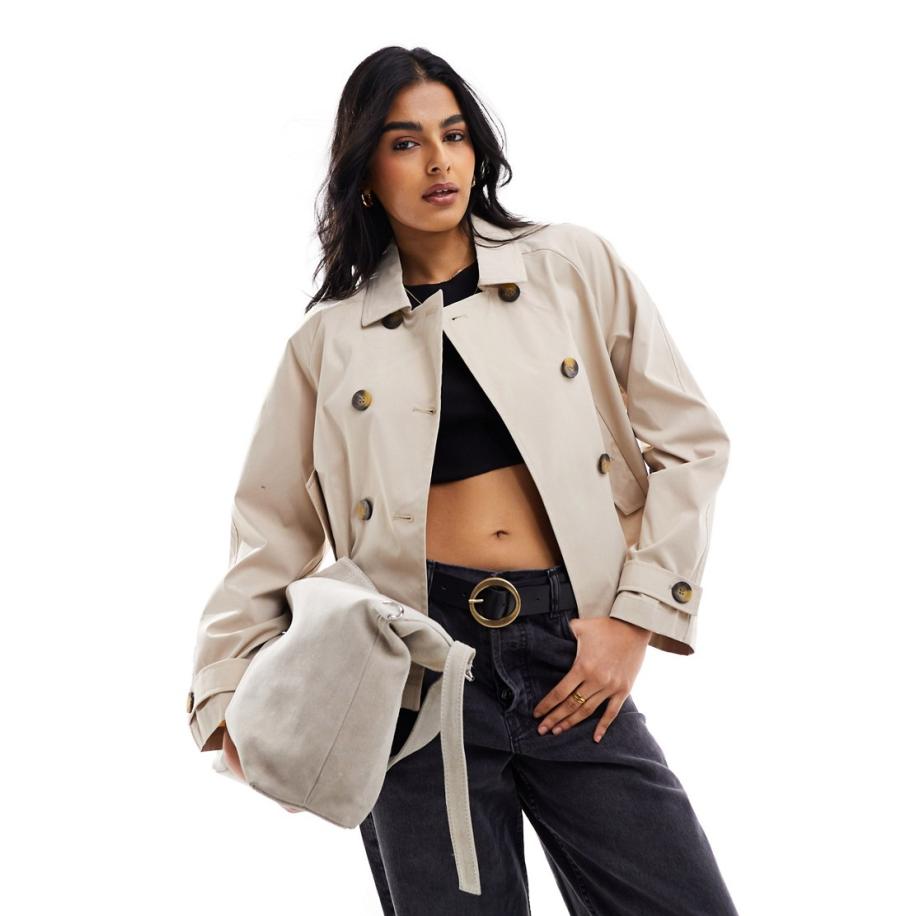 Only Korte trenchcoat in beige-Neutraal Multicolor