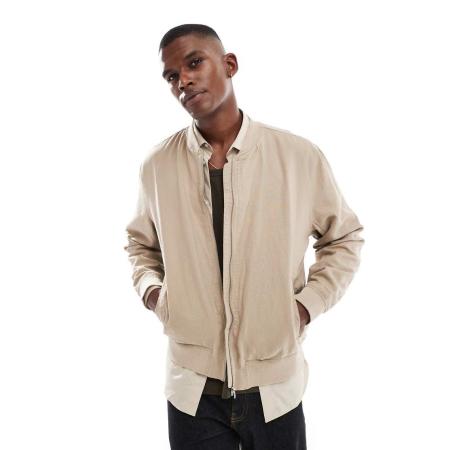 New Look - Bomberjack met linnenlook in beige-Bruin