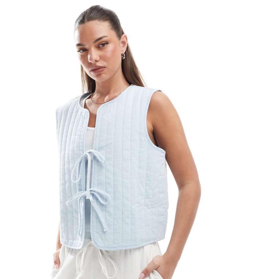 Pieces Lichtgewicht bodywarmer met wattering en gestrikte voorkant in lichtblauw Blauw