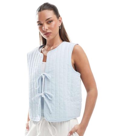 Pieces Lichtgewicht bodywarmer met wattering en gestrikte voorkant in lichtblauw