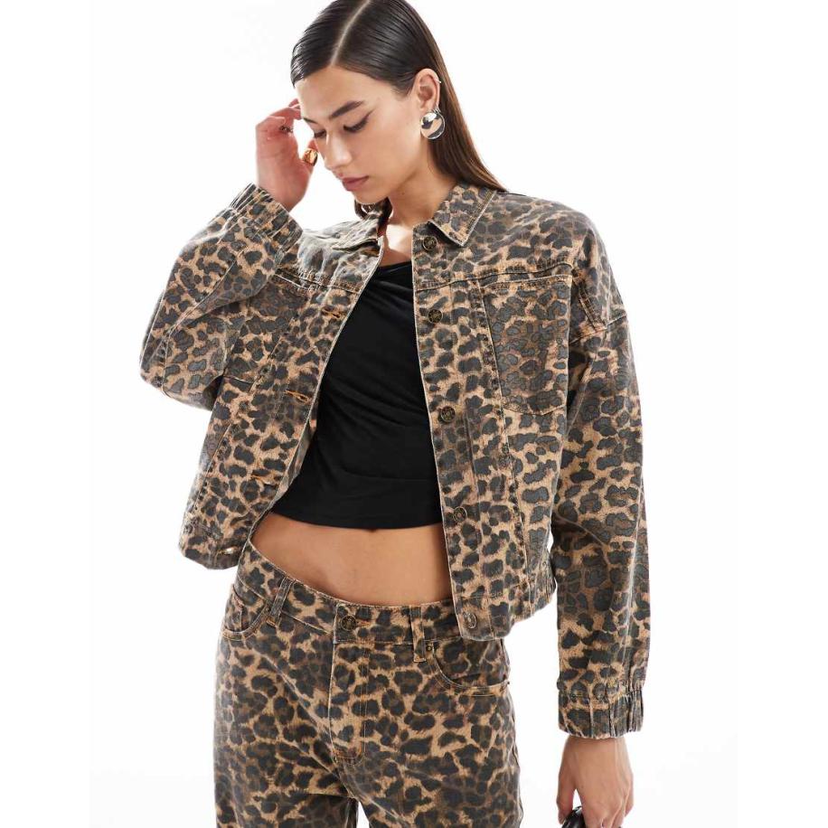 Lioness Denim jack in luipaardprint, deel van co-ord set-Veelkleurig Multicolor