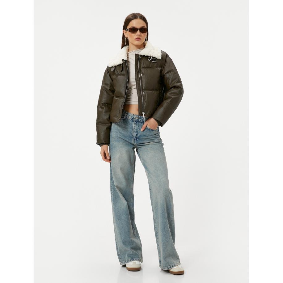 Koton Koton Winterjas ecru / donkergroen -