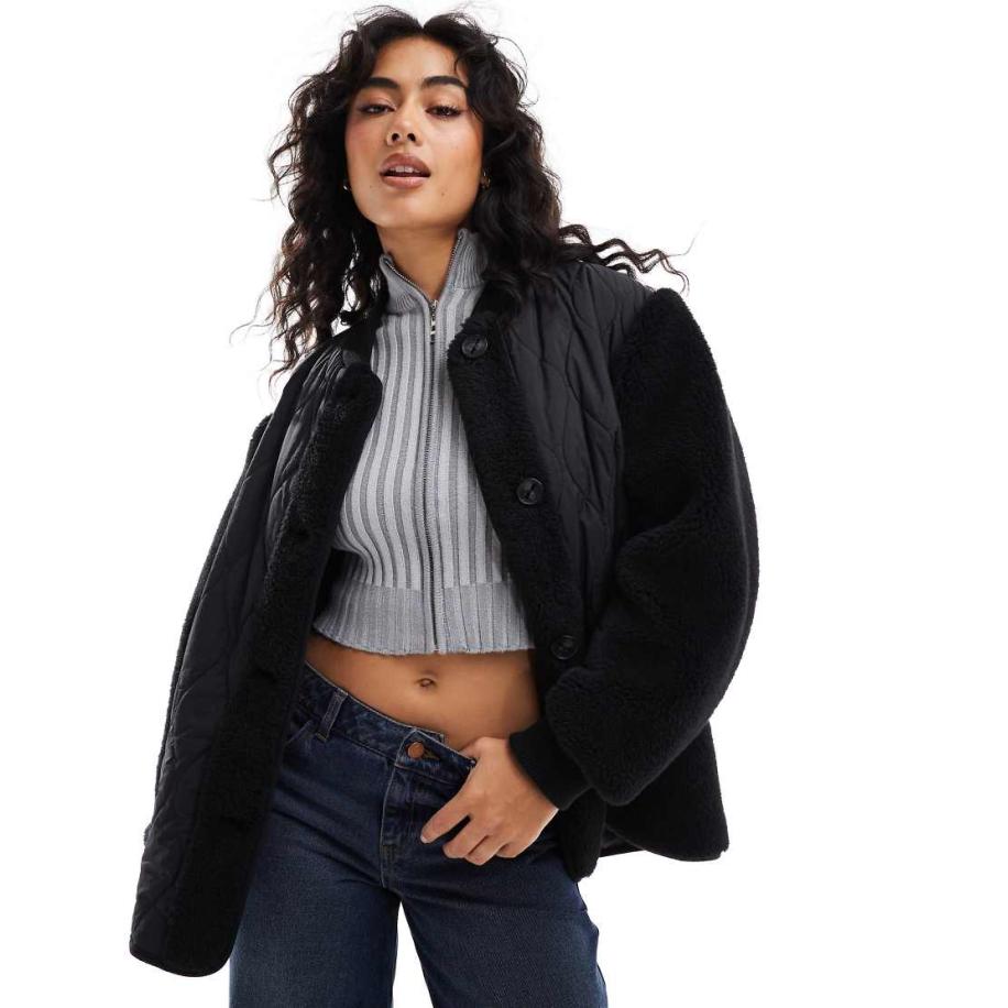 ASOS DESIGN Gewatteerd, gesplitst jack met borg in zwart-Geen kleur Transparant