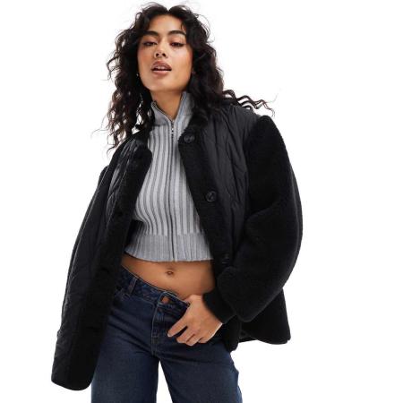 ASOS DESIGN Gewatteerd, gesplitst jack met borg in zwart-Geen kleur