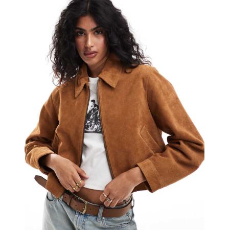 ASOS DESIGN Suède jack met kraagje in bruin