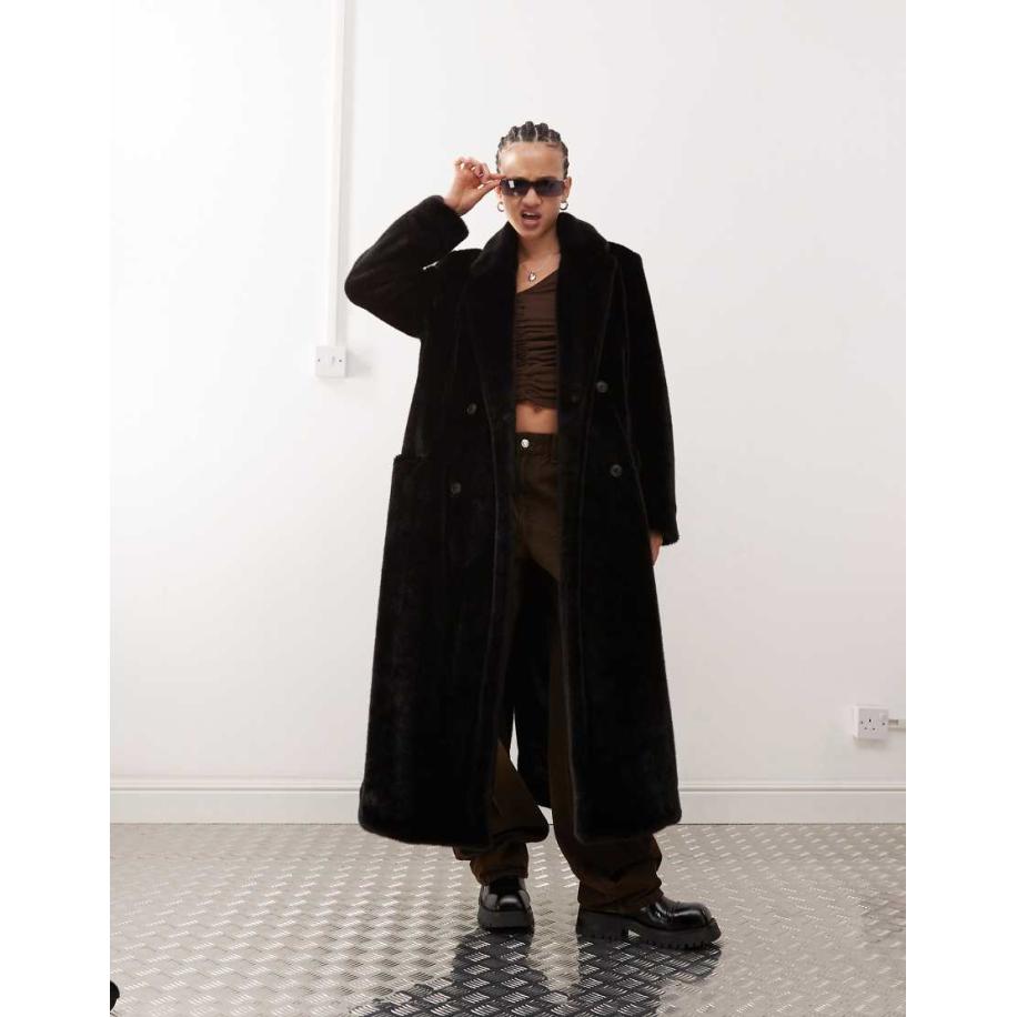 Weekday Kyou Oversized jas van imitatiebont in donkerbruin Bruin
