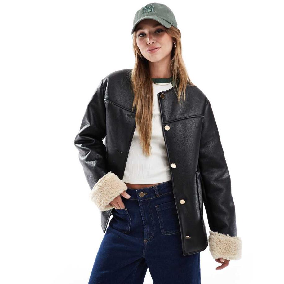 ASOS DESIGN Gebonden jack zonder kraag met borg in zwart Zwart