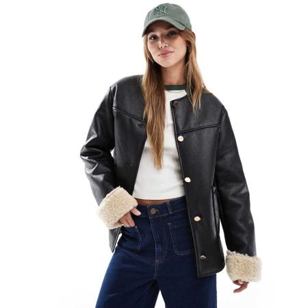 ASOS DESIGN Gebonden jack zonder kraag met borg in zwart