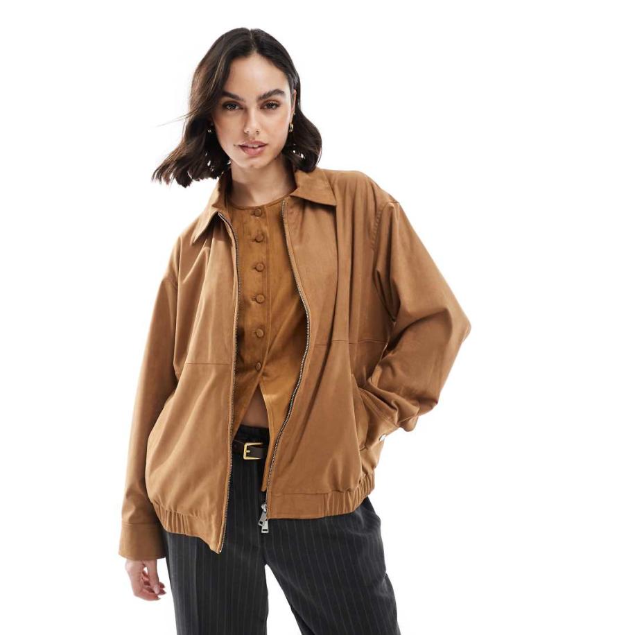 Stradivarius Bomberjack van imitatiesuède in lichtbruin Bruin