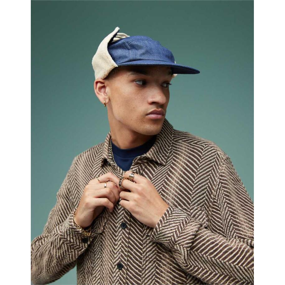 ASOS DESIGN - Recht overshirt met visgraatmotief in bruin Bruin