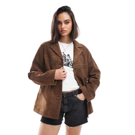 ASOS DESIGN Jaren 70 jack van echt suède in bruin