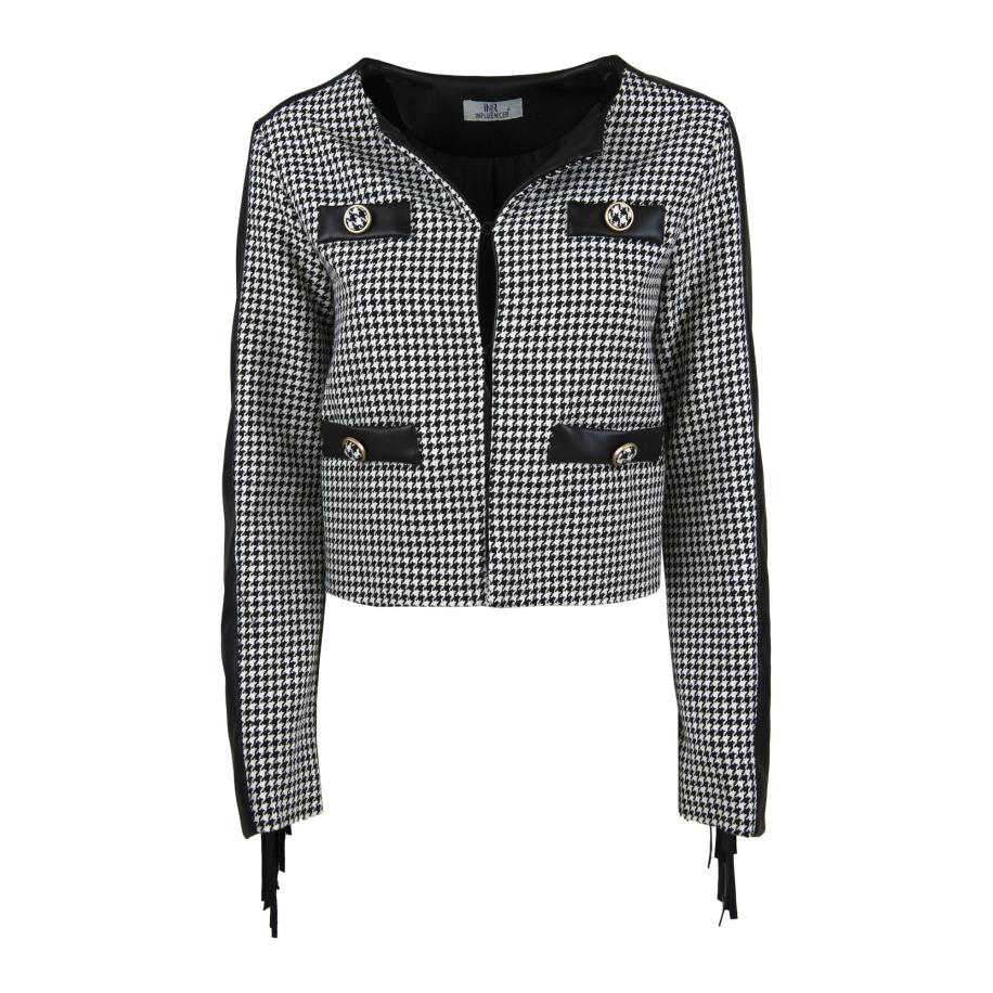 Influencer Influencer Tussenjas Houndstooth zwart / wit -