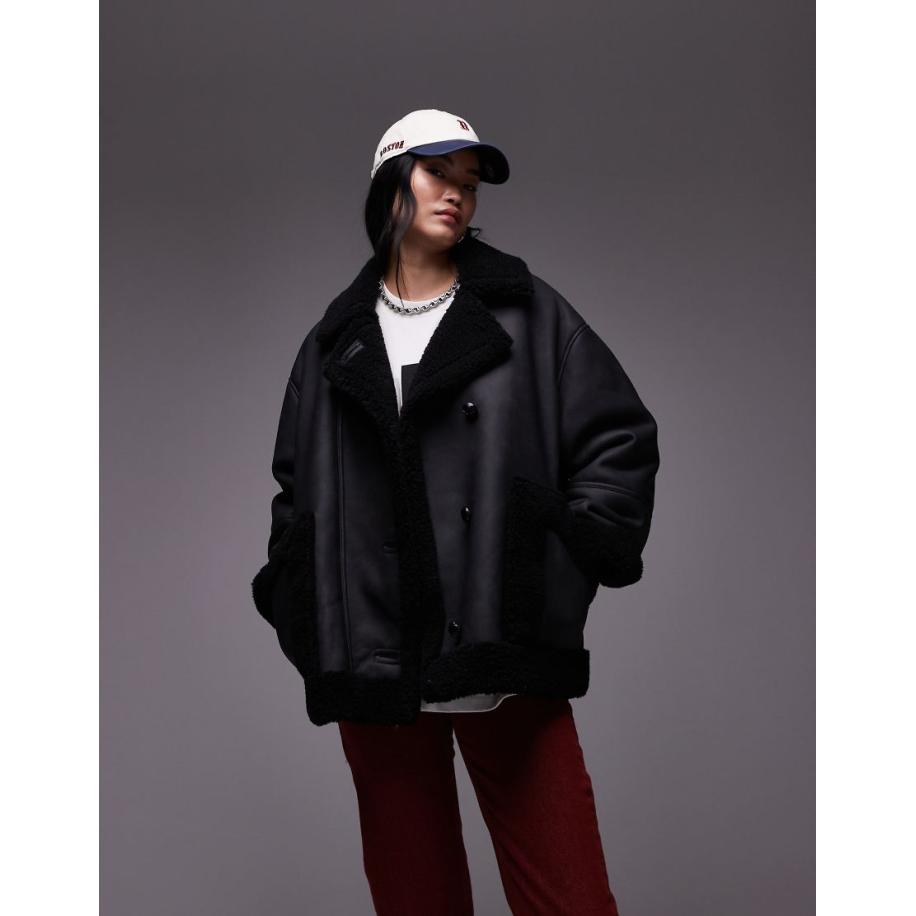 Topshop Oversized jas in zwart Zwart