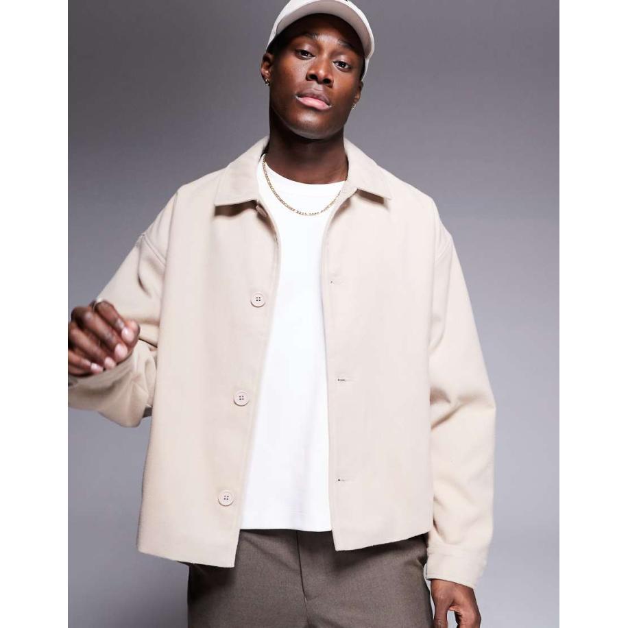 ASOS DESIGN - Oversized geborsteld Harrington jack in stone-Neutraal Multicolor