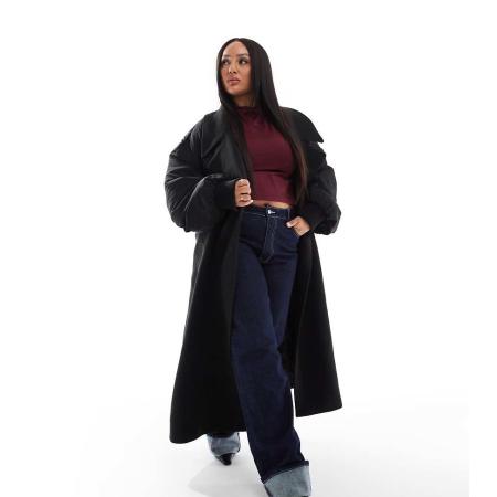 ASOS DESIGN Curve Gesplitste nette bomber-jas in zwart