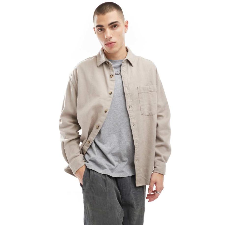 ASOS DESIGN - Overshirt met zakdetails in lichtgrijs-Neutraal Multicolor