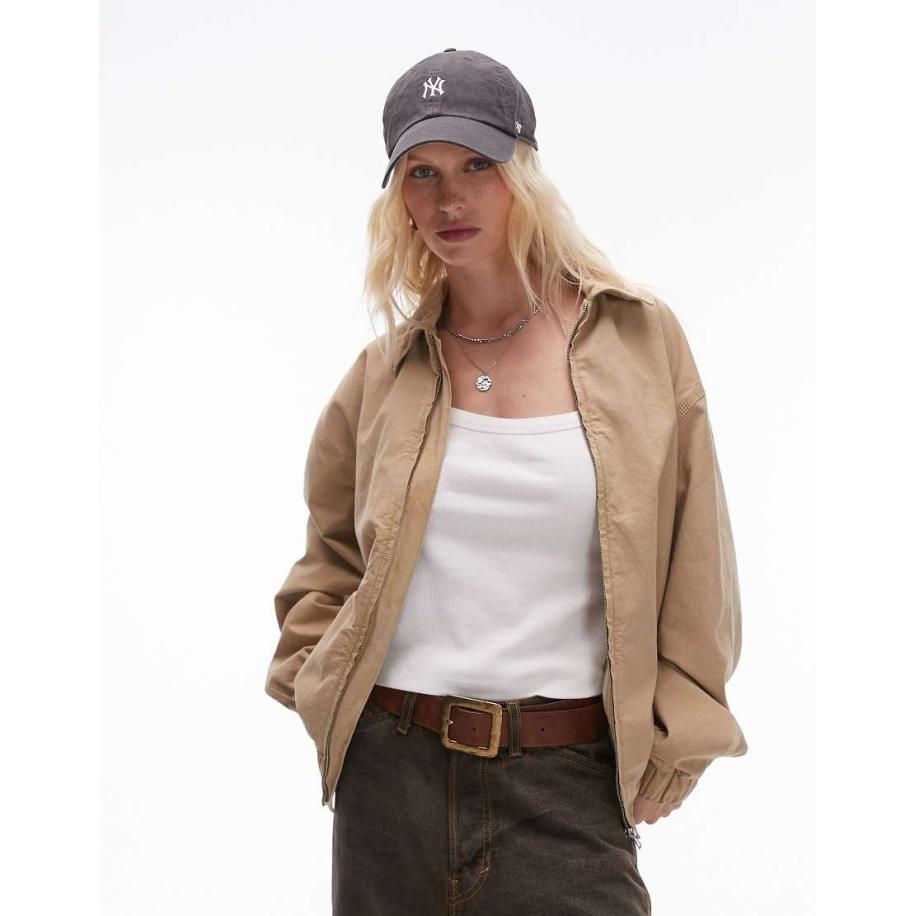 Topshop Katoenen jack met rits middenvoor in stone-Neutraal Multicolor