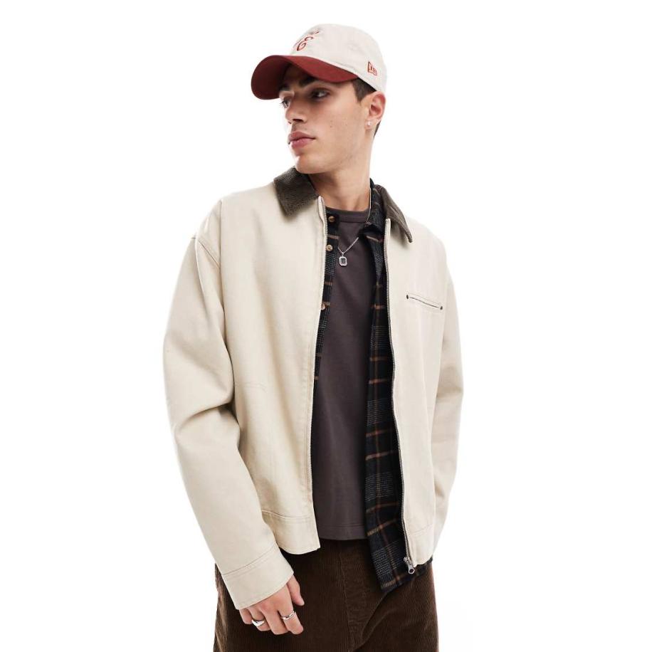 ASOS DESIGN - Oversized harrington jack in stone met wassing-Neutraal Multicolor