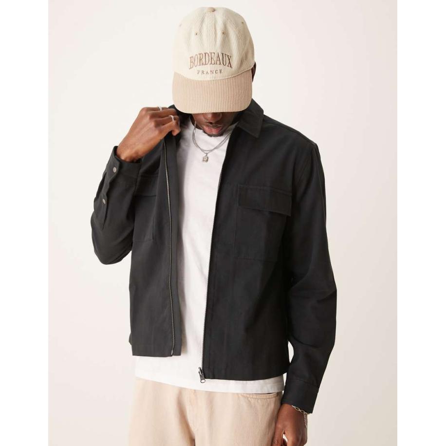 ASOS DESIGN - Recht overshirt met rits aan de voorkant in zwart Zwart