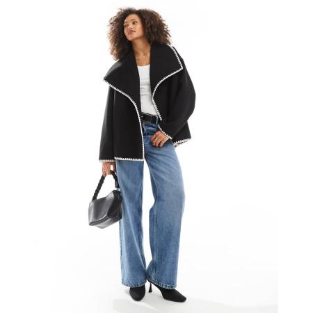 4th & Reckless Jack met wollook, oversized revers en contrasterende stiksels in zwart